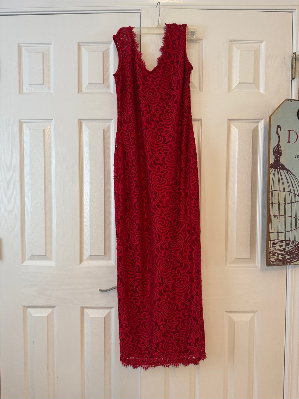MARINA Red Lace V-Neck Sleeveless Maxi Dress